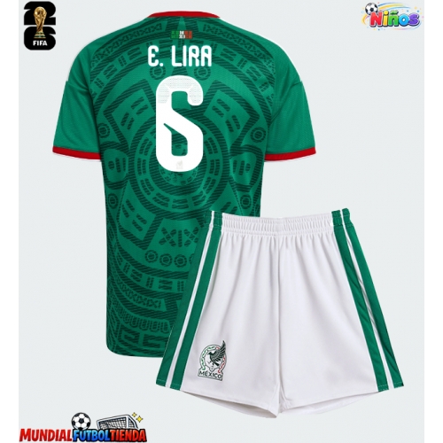 Camiseta México Erik Lira #6 Primera Equipación Replica Mundial 2026 para niños mangas cortas (+ Pantalones cortos)
